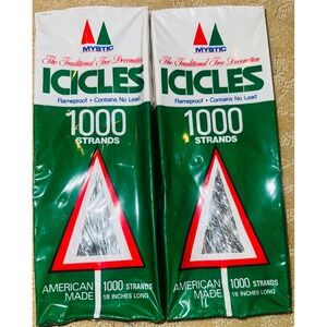2 Pack Mystic Silver Christmas Tree Icicles 1000 Strands Each 18 Inch Flameproof